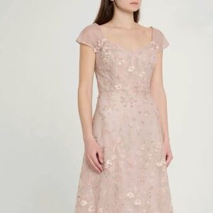 Rickie Freeman for Teri Jon Blush Pink Floral Embroidered Maxi Gown A Line